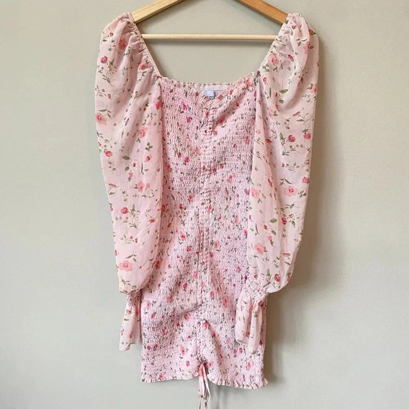 Princess Polly Women's US 4 Wild Flowers Balloon Sleeves Shirred Mini Dress Pink - Picture 5 of 16